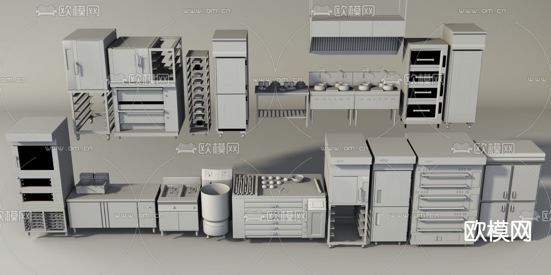 中央厨房 操作台3d模型下载（渲染图2）
