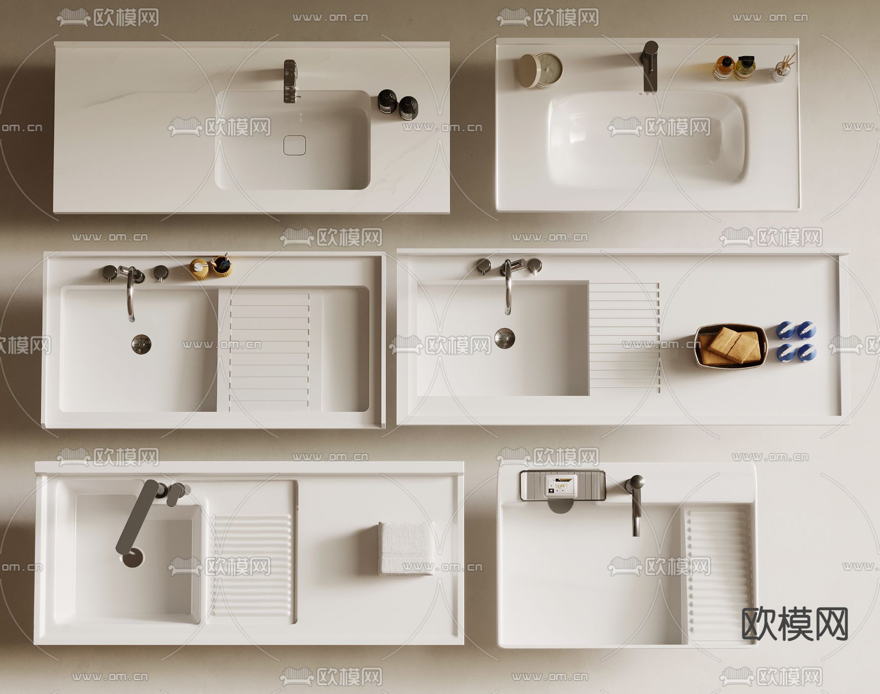 浴室柜 一体盆 浴室盆su模型下载（渲染图1）