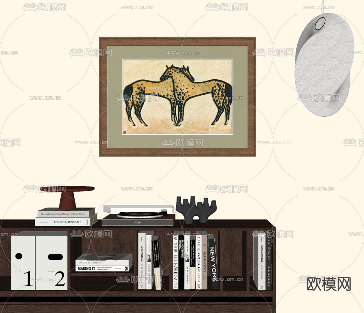 北欧复古装饰画 抽象画 古画su模型下载（渲染图2）