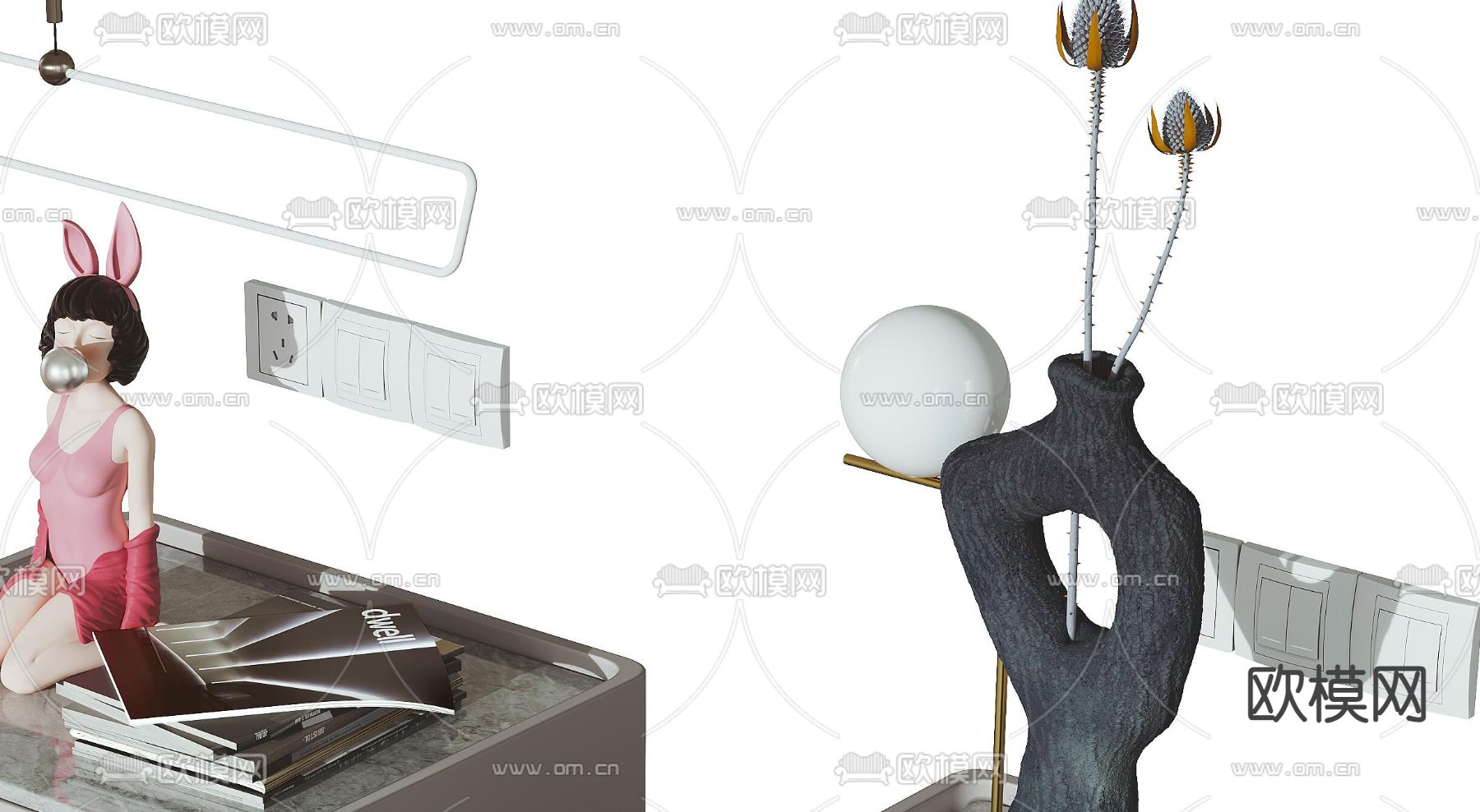 现代床头柜3d模型下载（渲染图4）