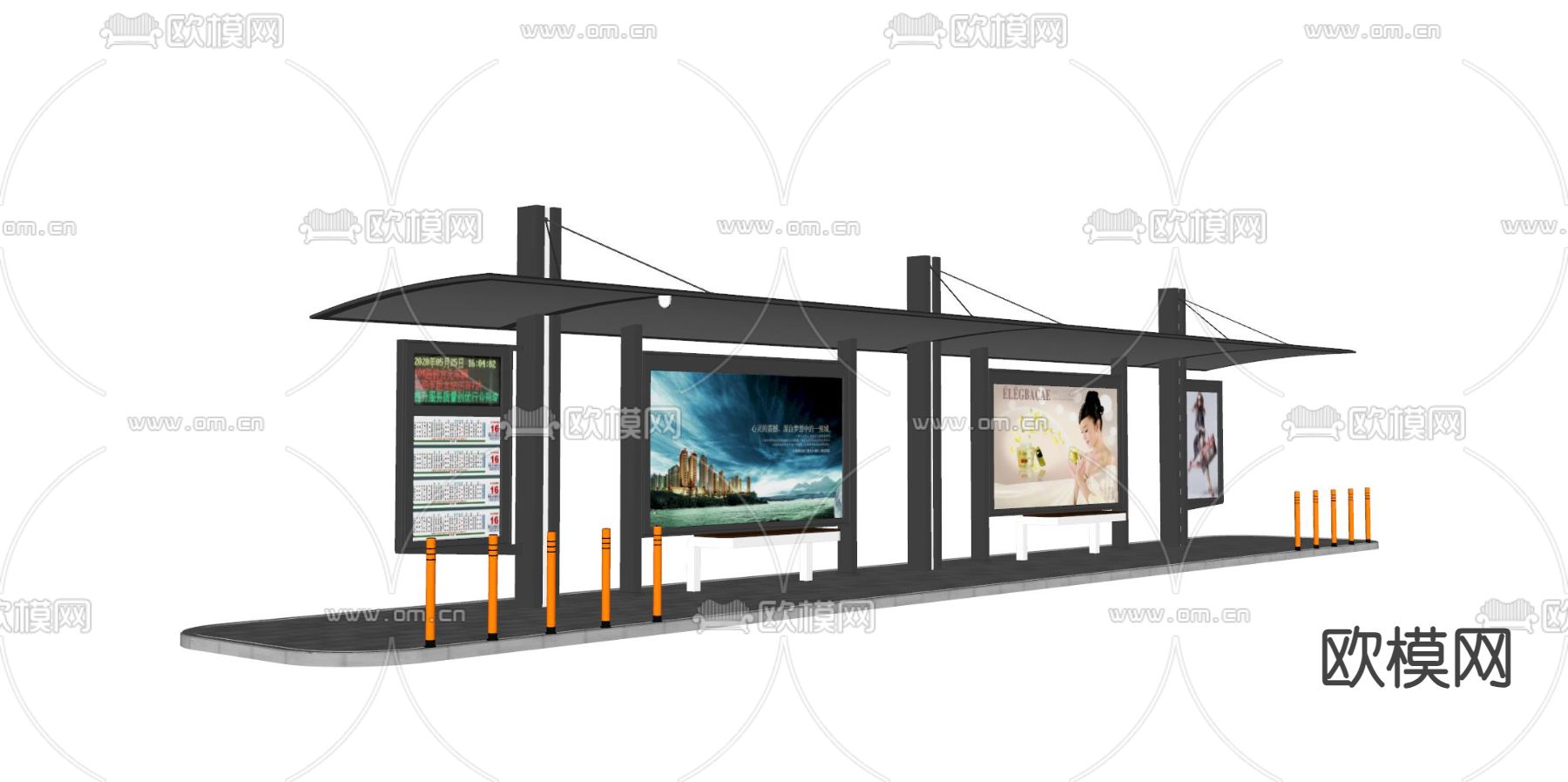 公交站台 车站su模型下载（渲染图2）