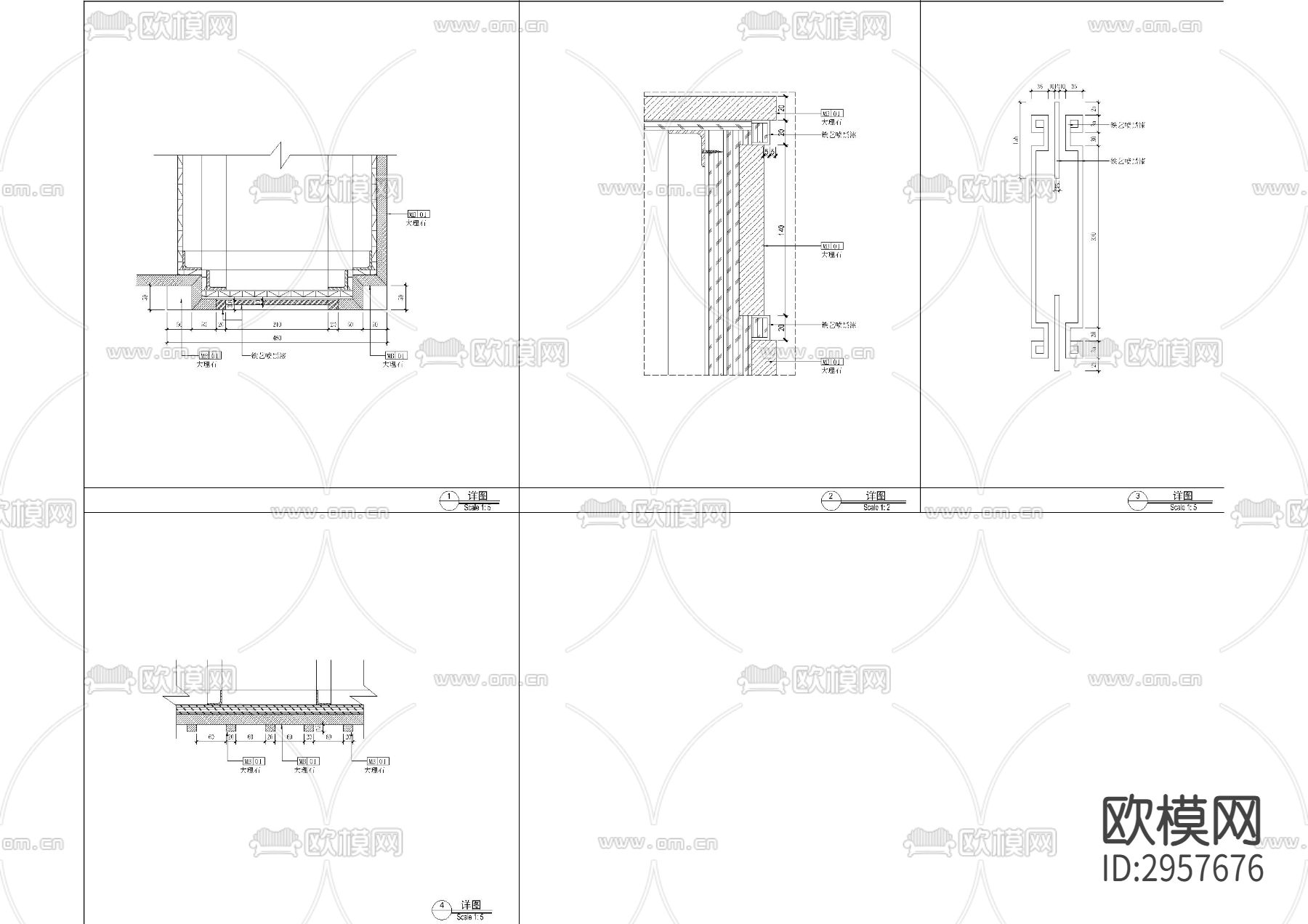 大堂墙身造型及服务台节点cad大样图下载（渲染图3）