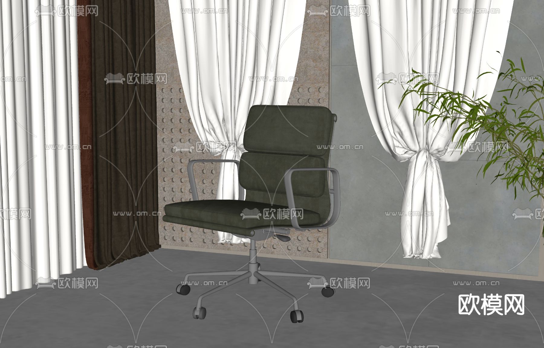 现代职员椅 办公椅su模型下载（渲染图2）