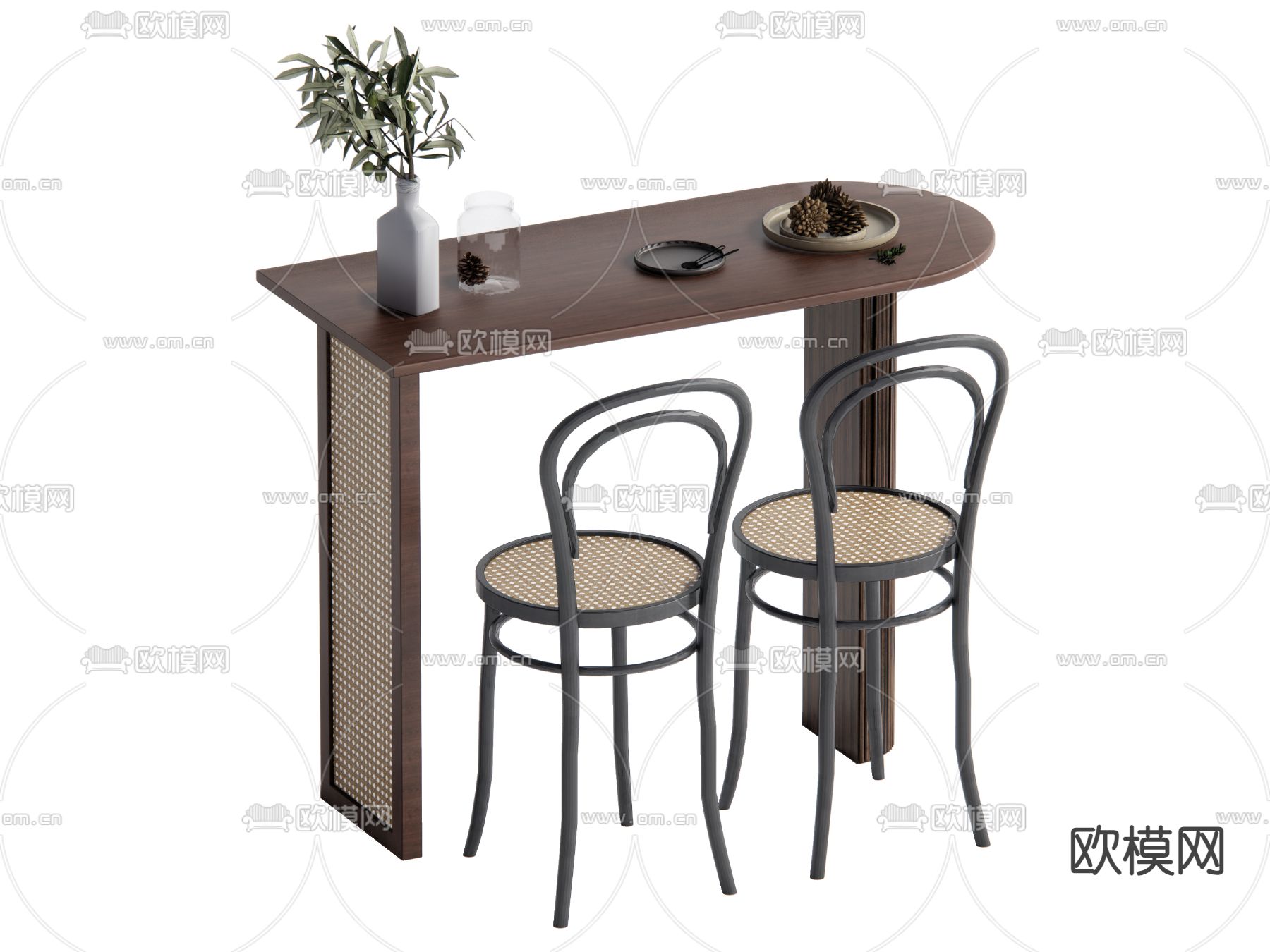 中古风吧台 餐桌椅su模型下载（渲染图2）
