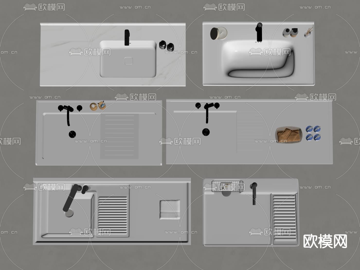浴室柜 一体盆 浴室盆su模型下载（渲染图2）
