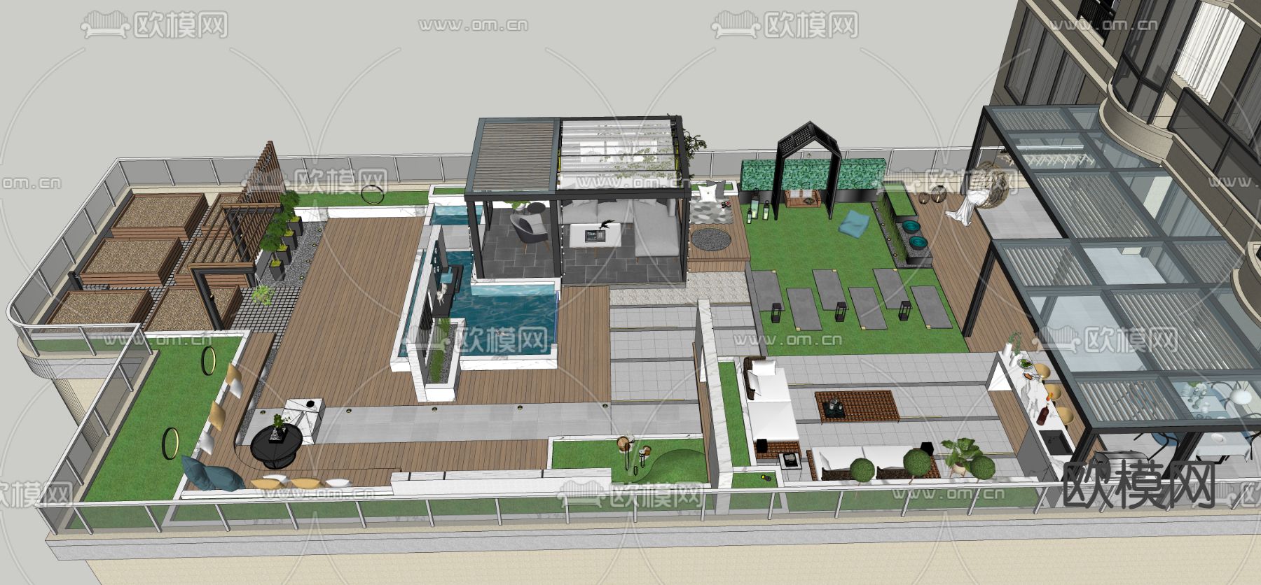 现代庭院 花园su模型下载（渲染图2）