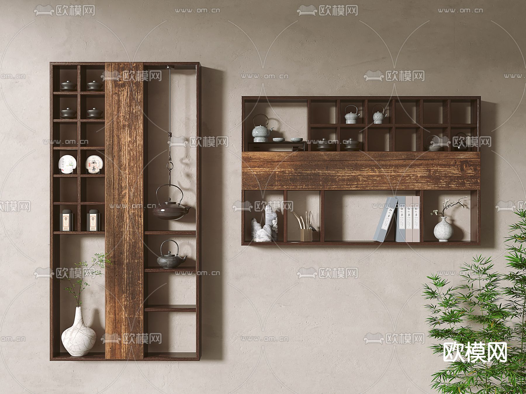 新中式吊柜 壁柜 茶柜su模型下载（渲染图1）