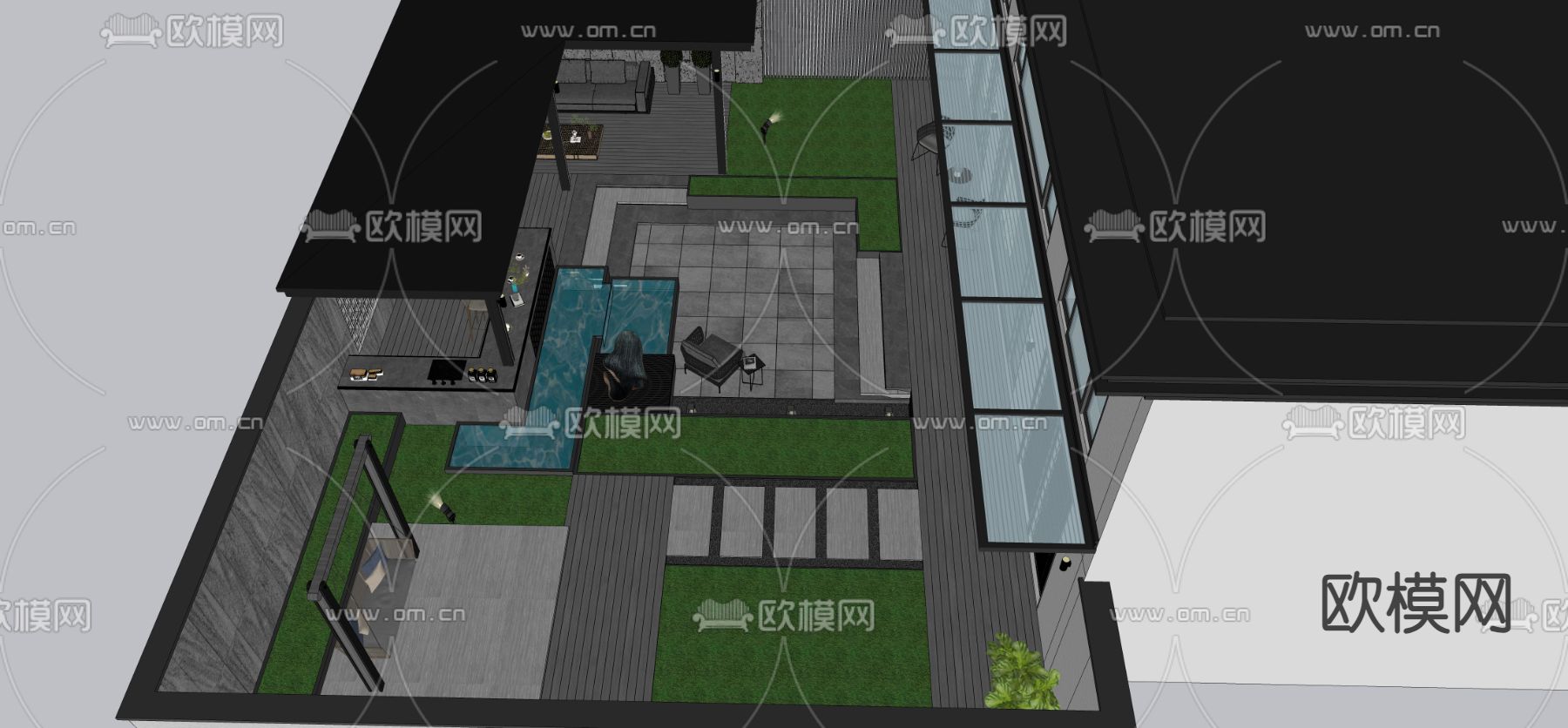 现代庭院 花园su模型下载（渲染图2）