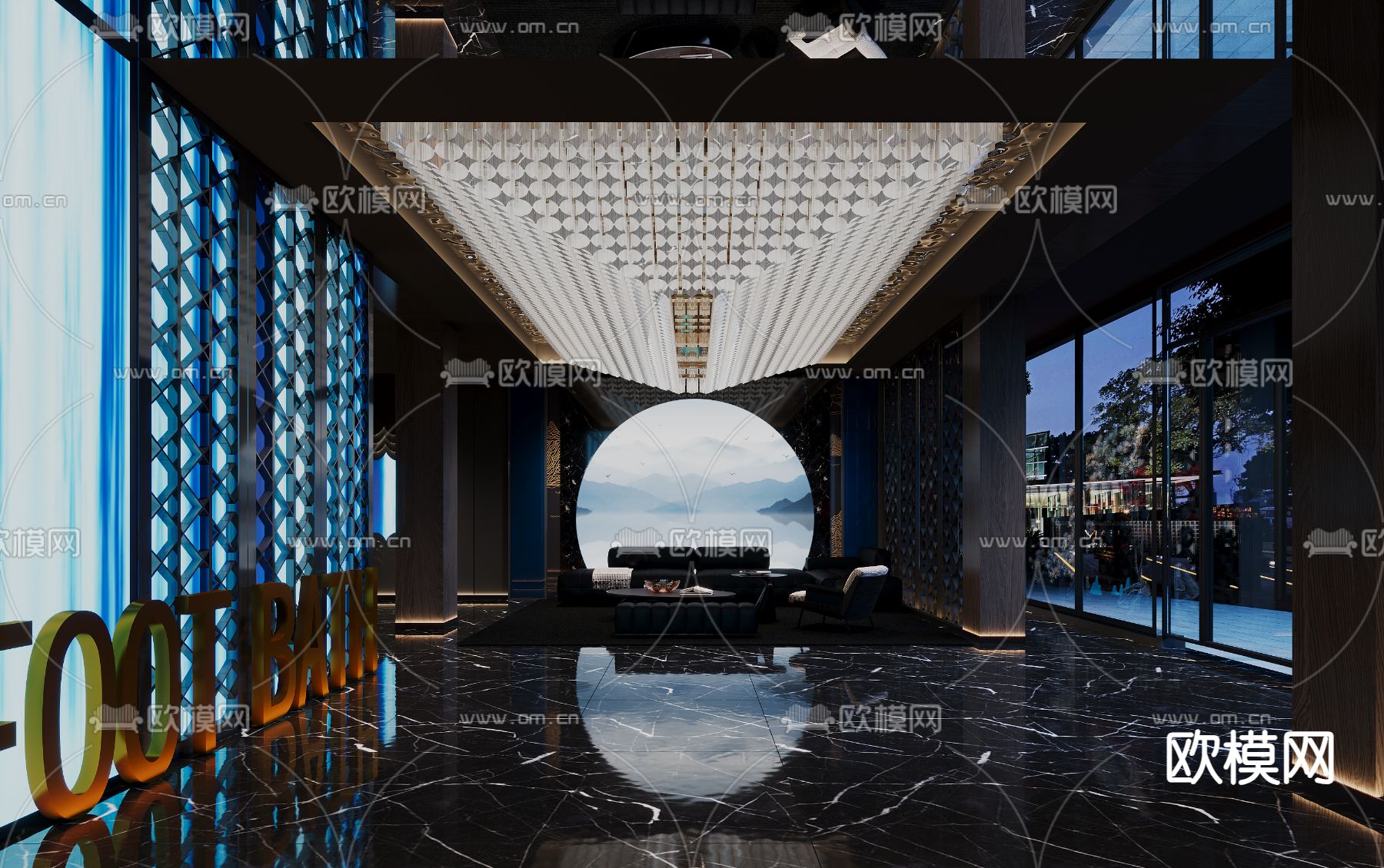 洗浴大厅 足浴会所 沐足3d模型下载（渲染图2）