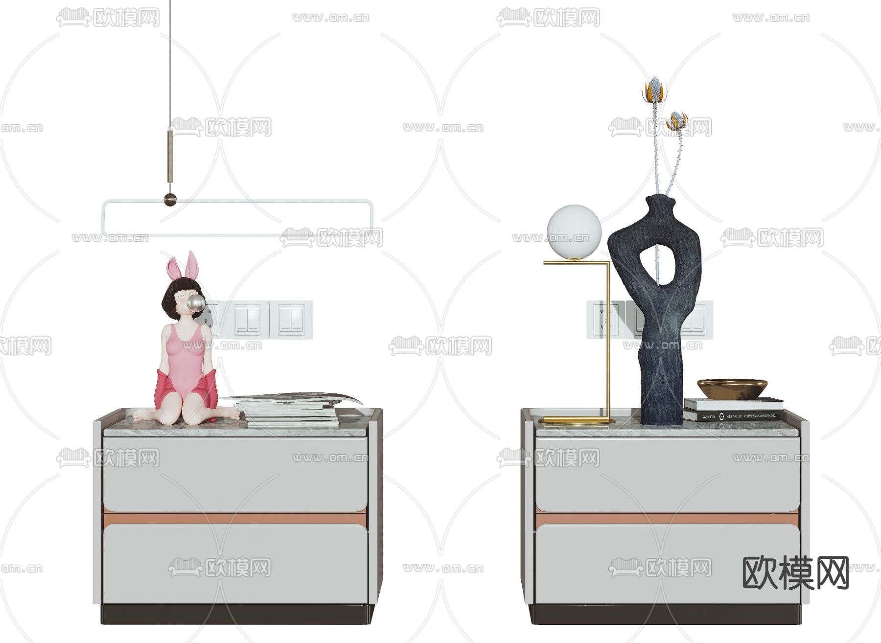 现代床头柜3d模型下载（渲染图1）