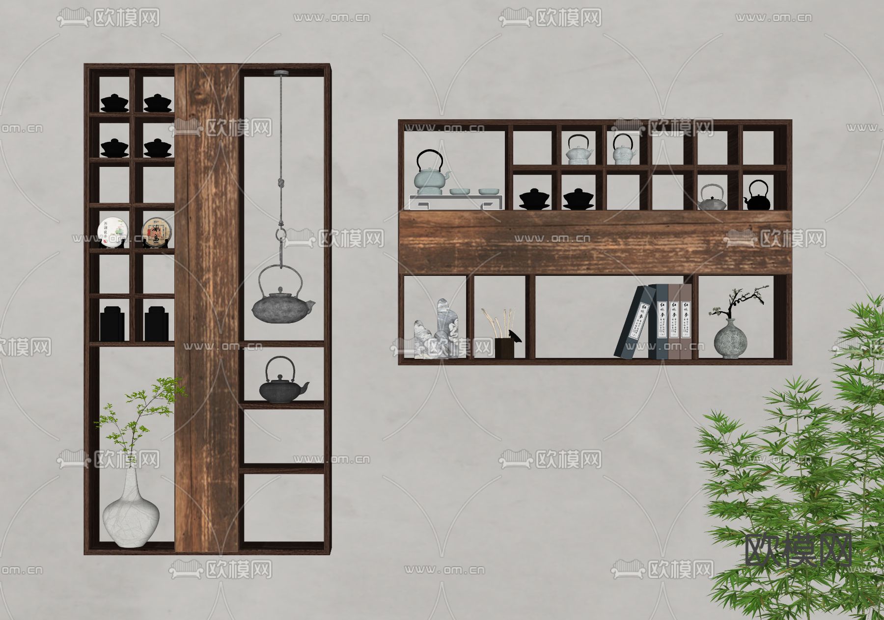 新中式吊柜 壁柜 茶柜su模型下载（渲染图2）