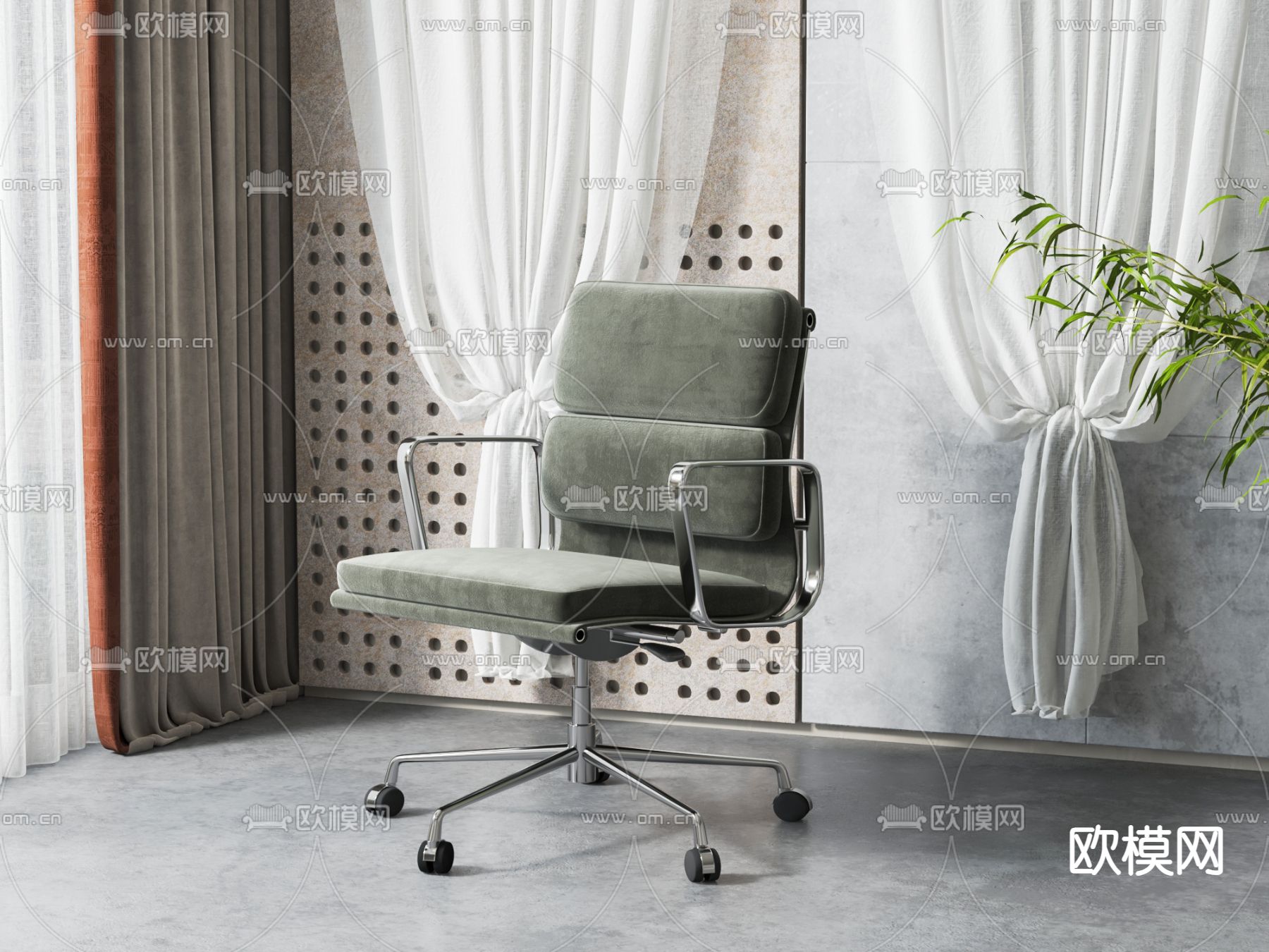 现代职员椅 办公椅su模型下载（渲染图1）