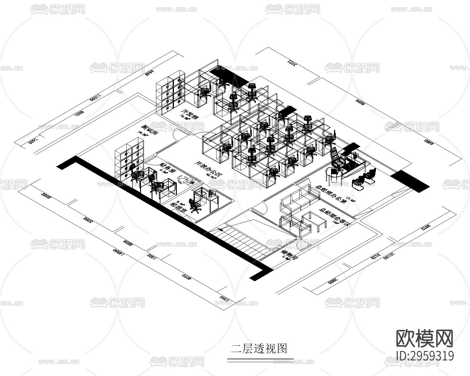 现代办公室设计cad施工图下载（渲染图1）
