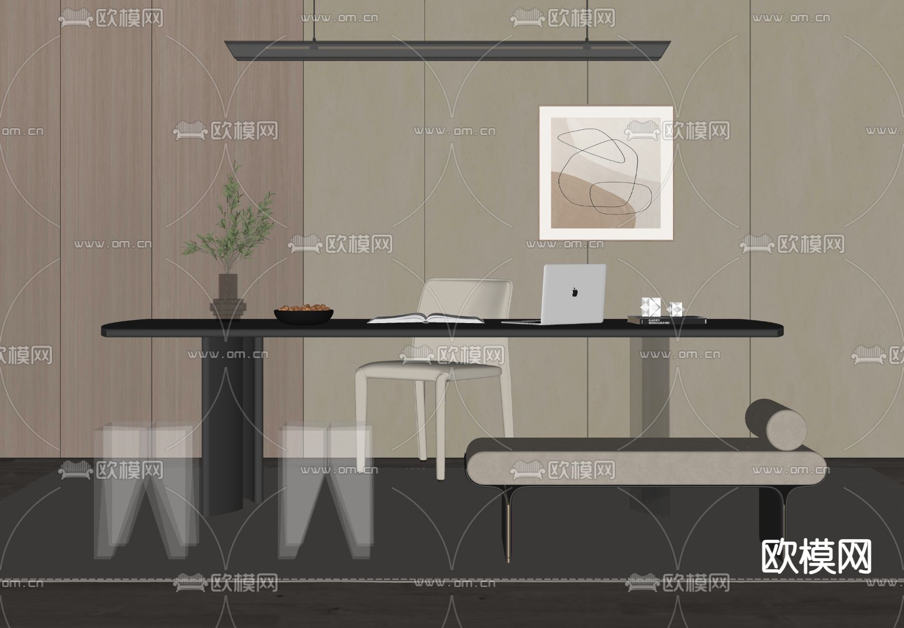 现代书桌 写字台su模型下载（渲染图2）