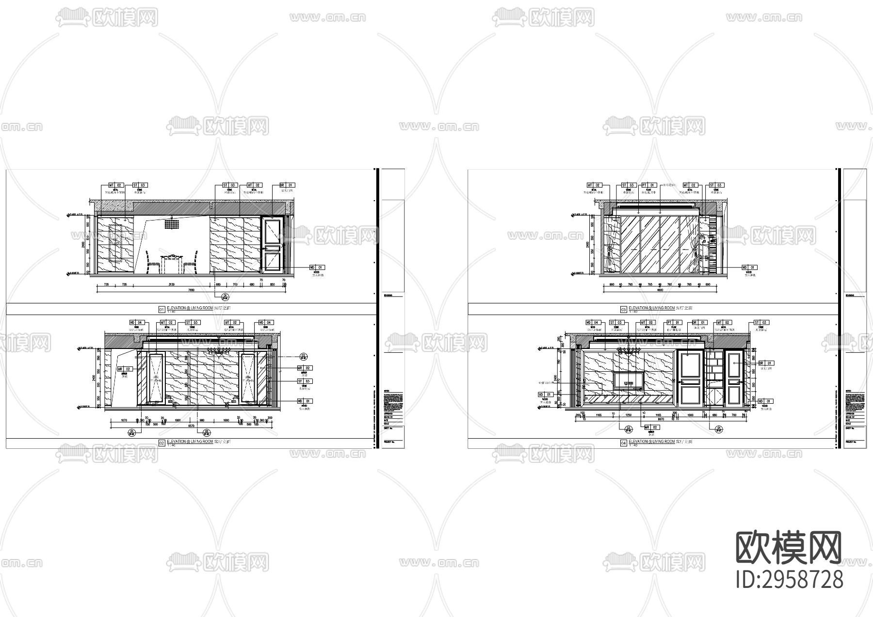 中式风格平层cad施工图下载（渲染图4）