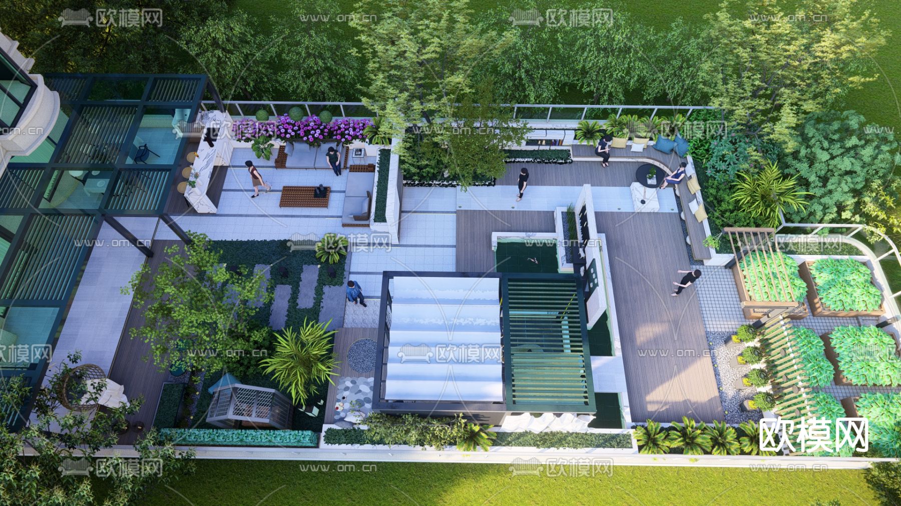 现代庭院 花园su模型下载（渲染图1）