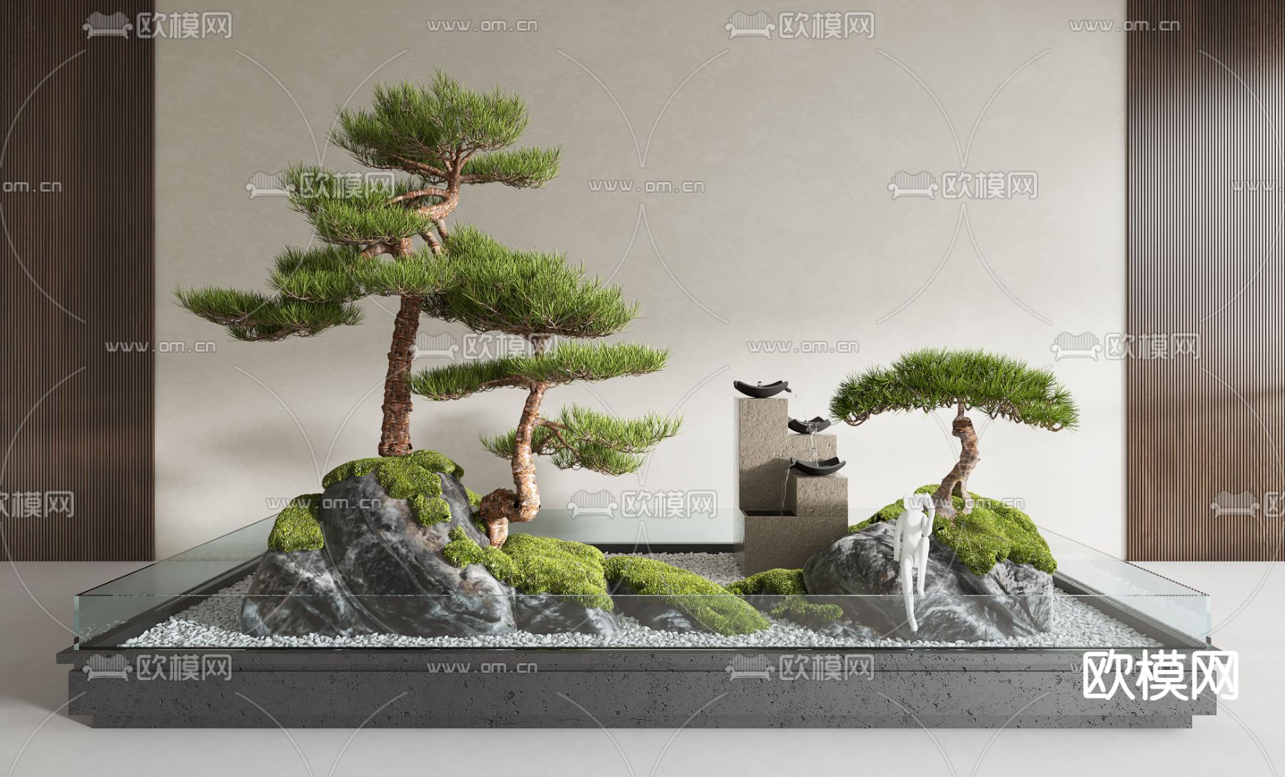 景观小品 松树造景 苔藓景观石3d模型下载