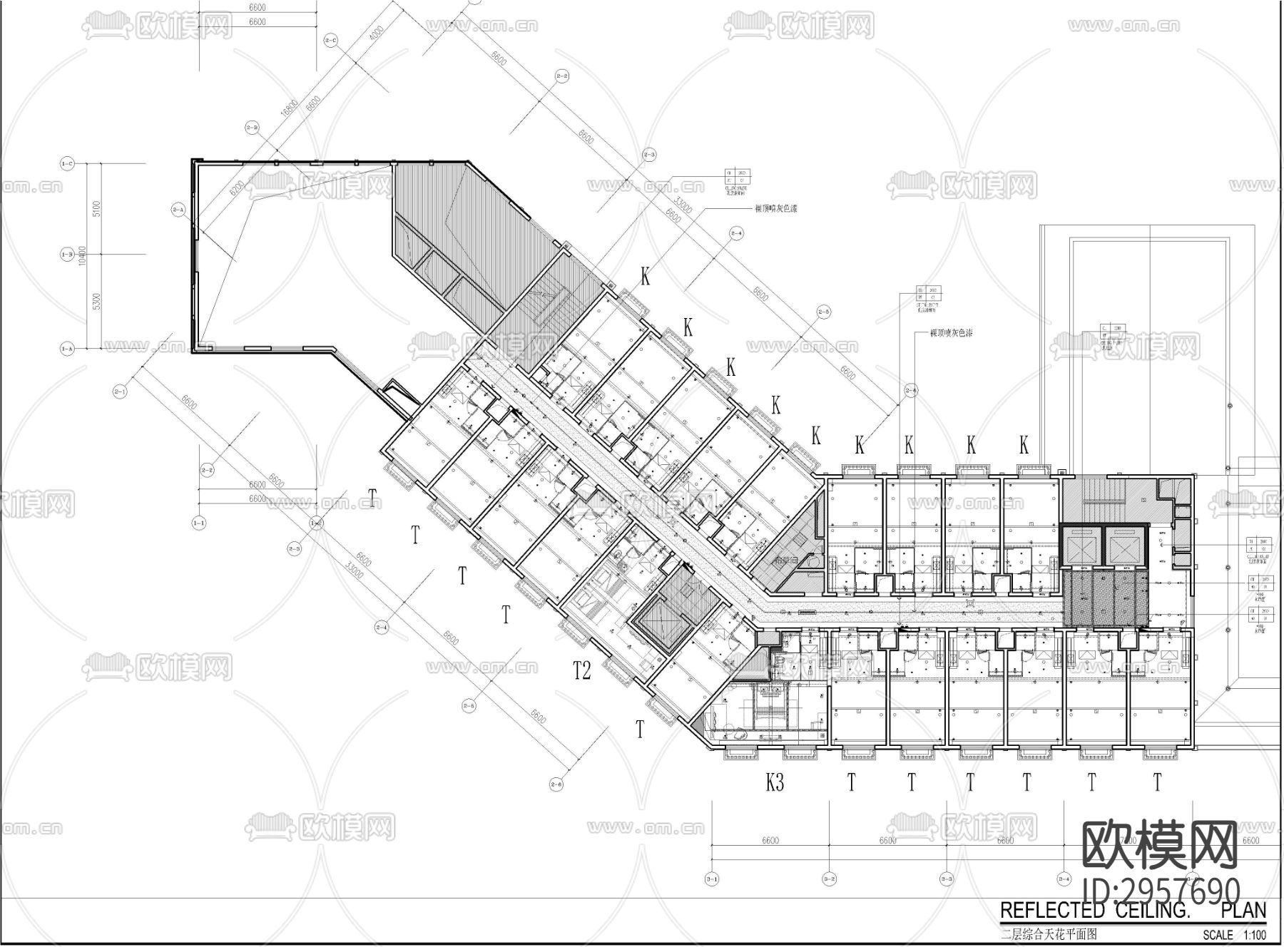 新中式风格度假酒店客房室内cad平面图下载（渲染图2）
