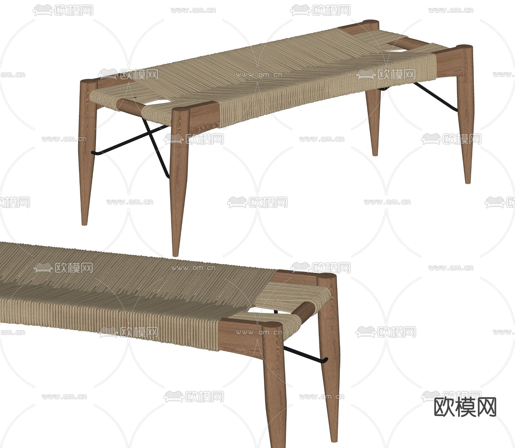 新中式绳编长凳su模型