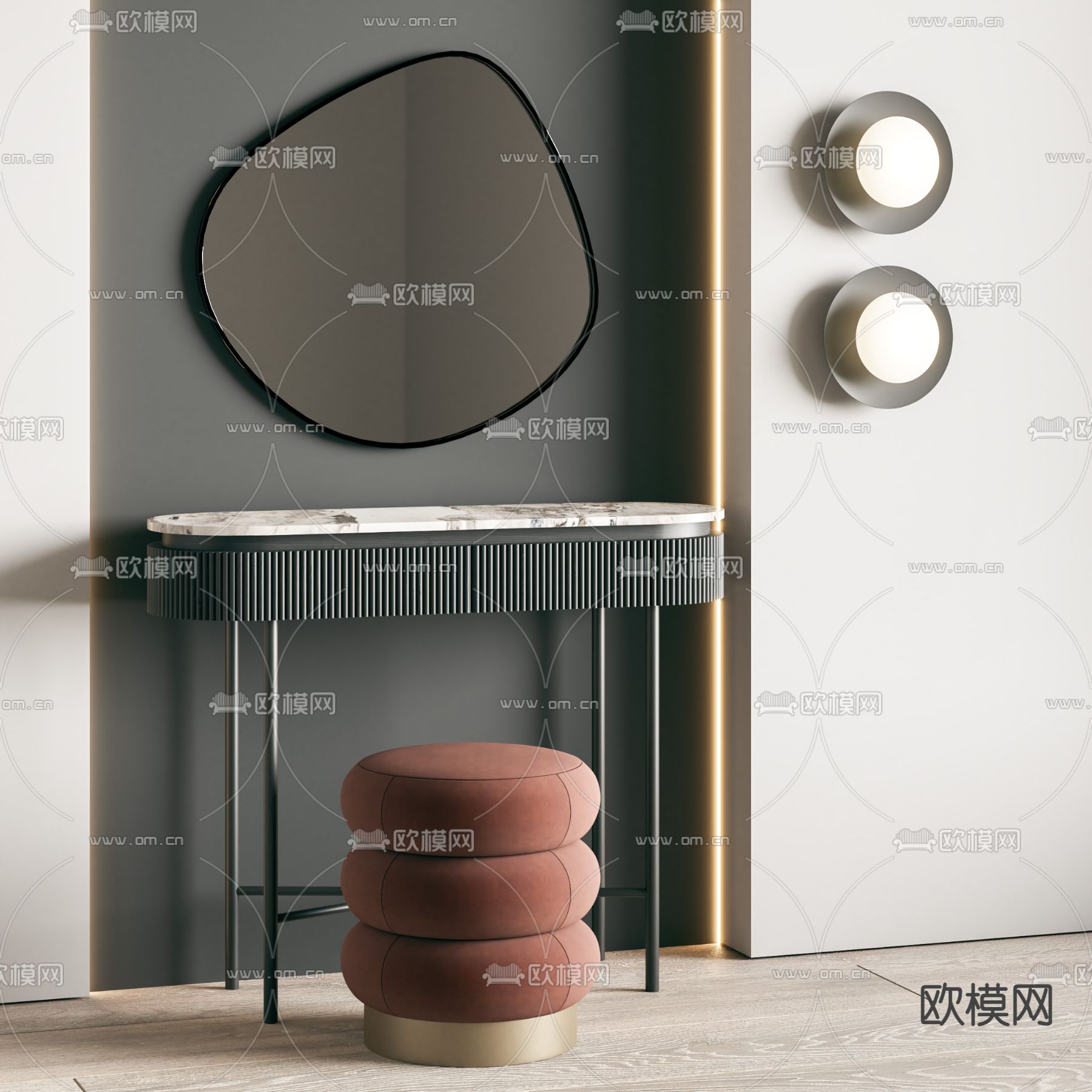 现代梳妆台su模型下载（渲染图1）