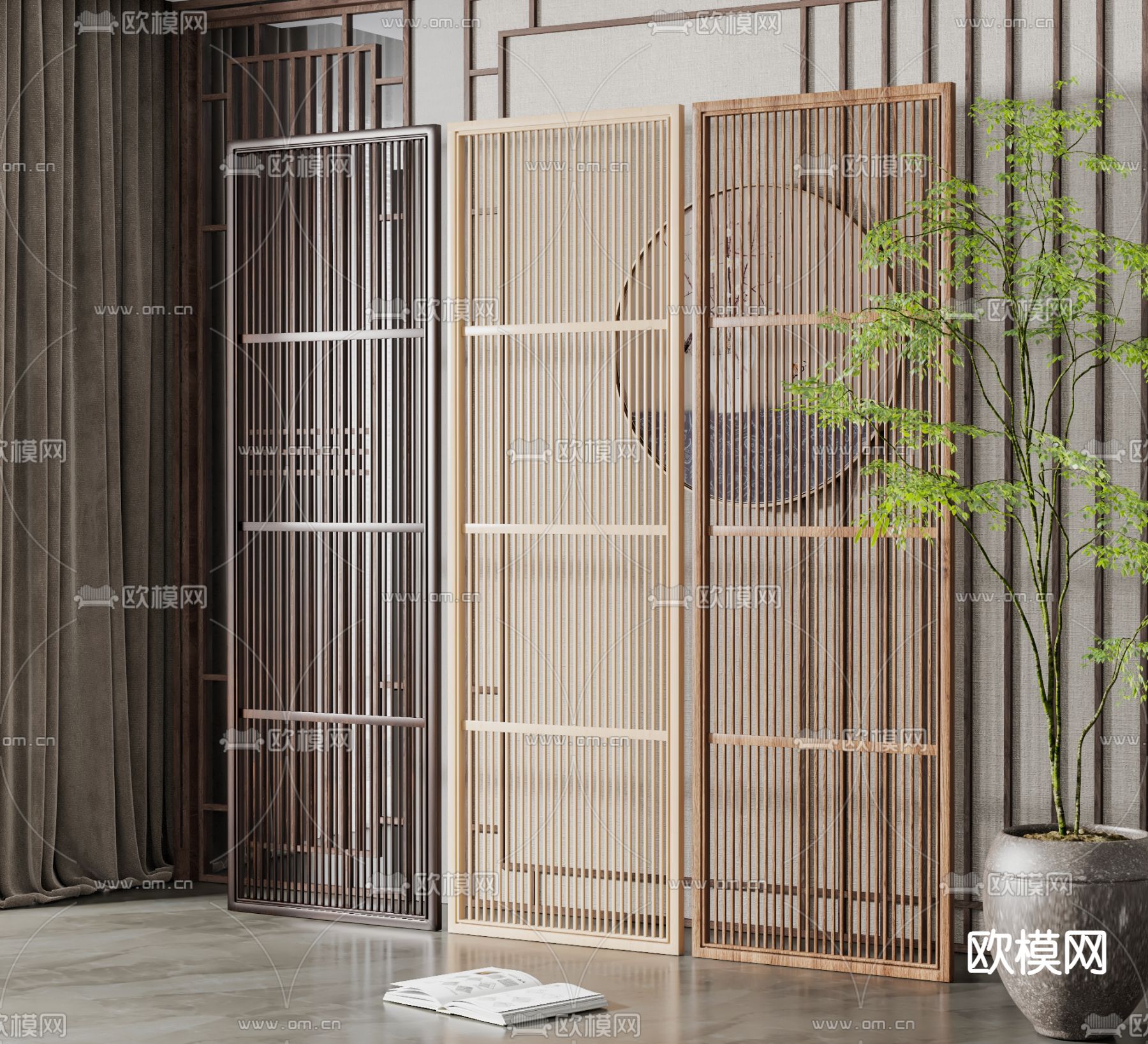 新中式屏风 隔断su模型下载（渲染图2）