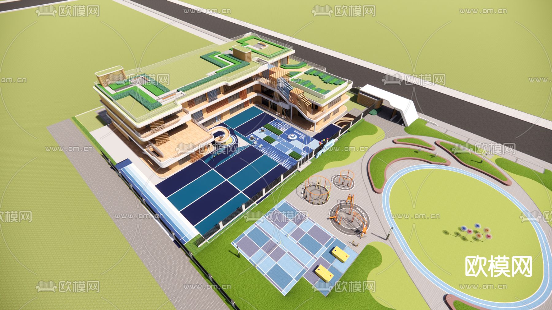 现代幼儿园鸟瞰su模型下载（渲染图2）