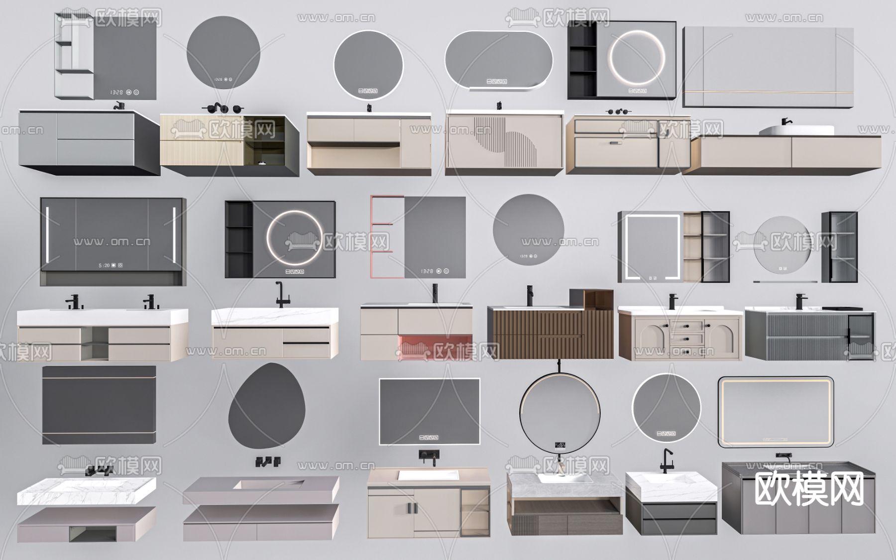 现代浴室柜 洗漱台 洗手台 卫浴柜 洗面台su模型下载（渲染图1）