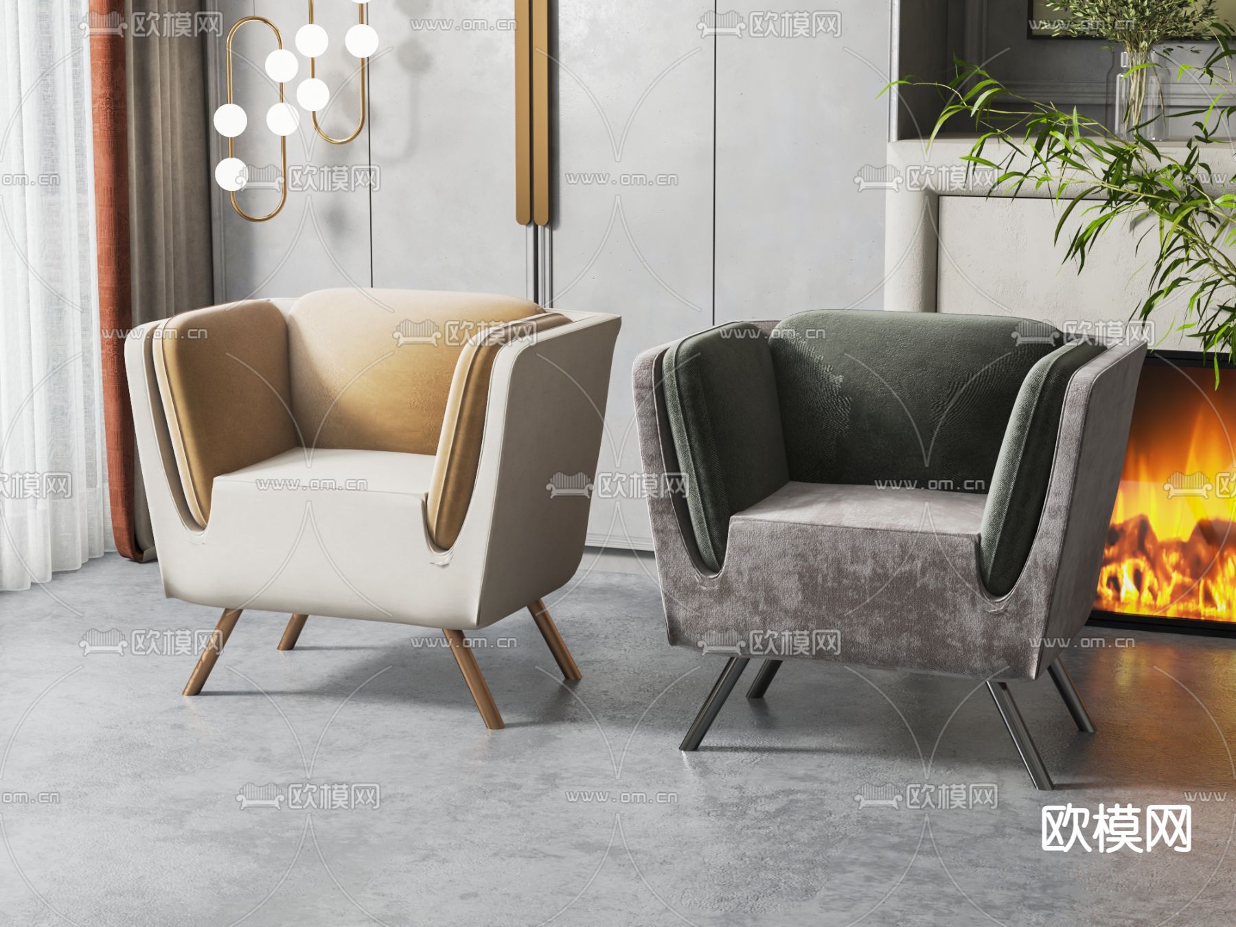 简欧沙发椅 休闲椅su模型下载（渲染图1）