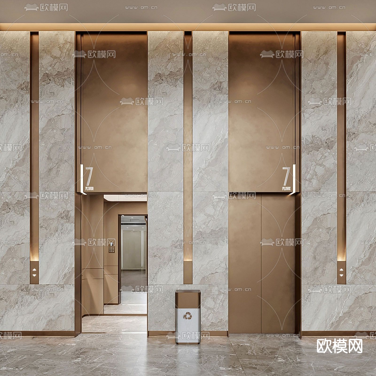 现代电梯间su模型下载（渲染图2）