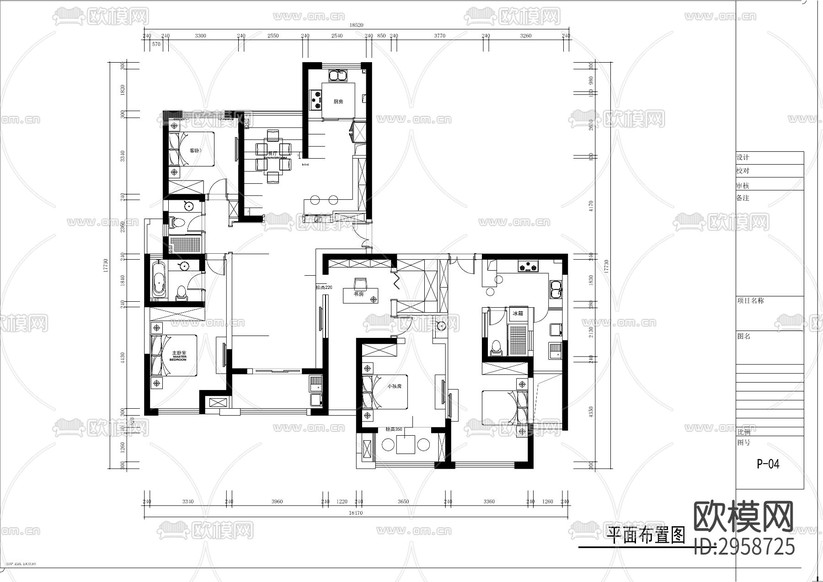 中式風(fēng)格平層cad施工圖下載(渲染圖2)