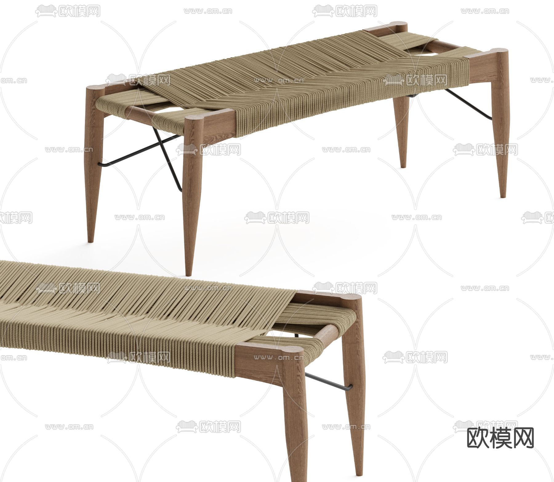 新中式绳编长凳su模型