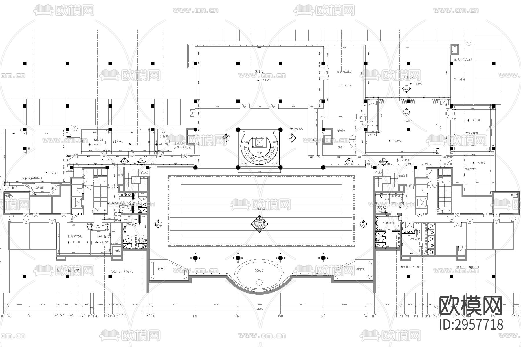 天津富力会所cad施工图下载（渲染图1）