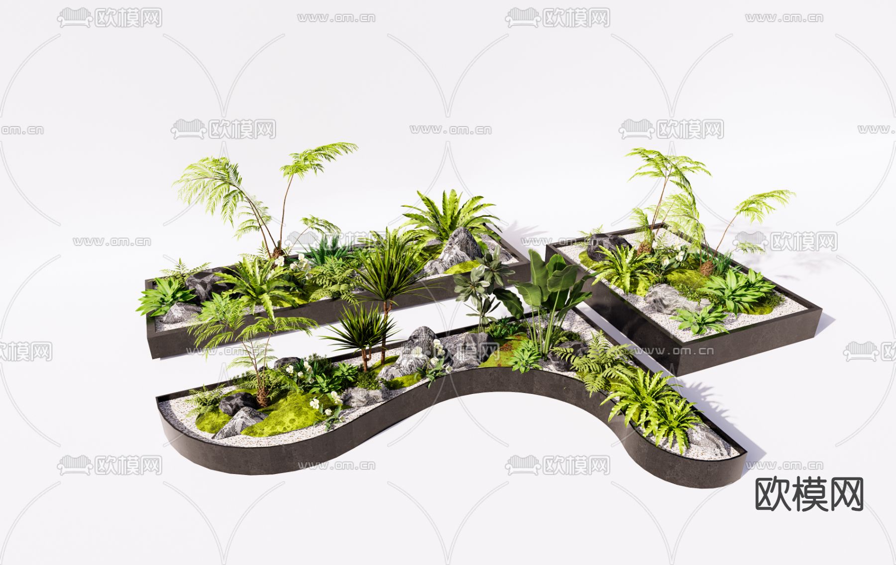 花池 花坛 花槽 绿植堆su模型下载（渲染图1）