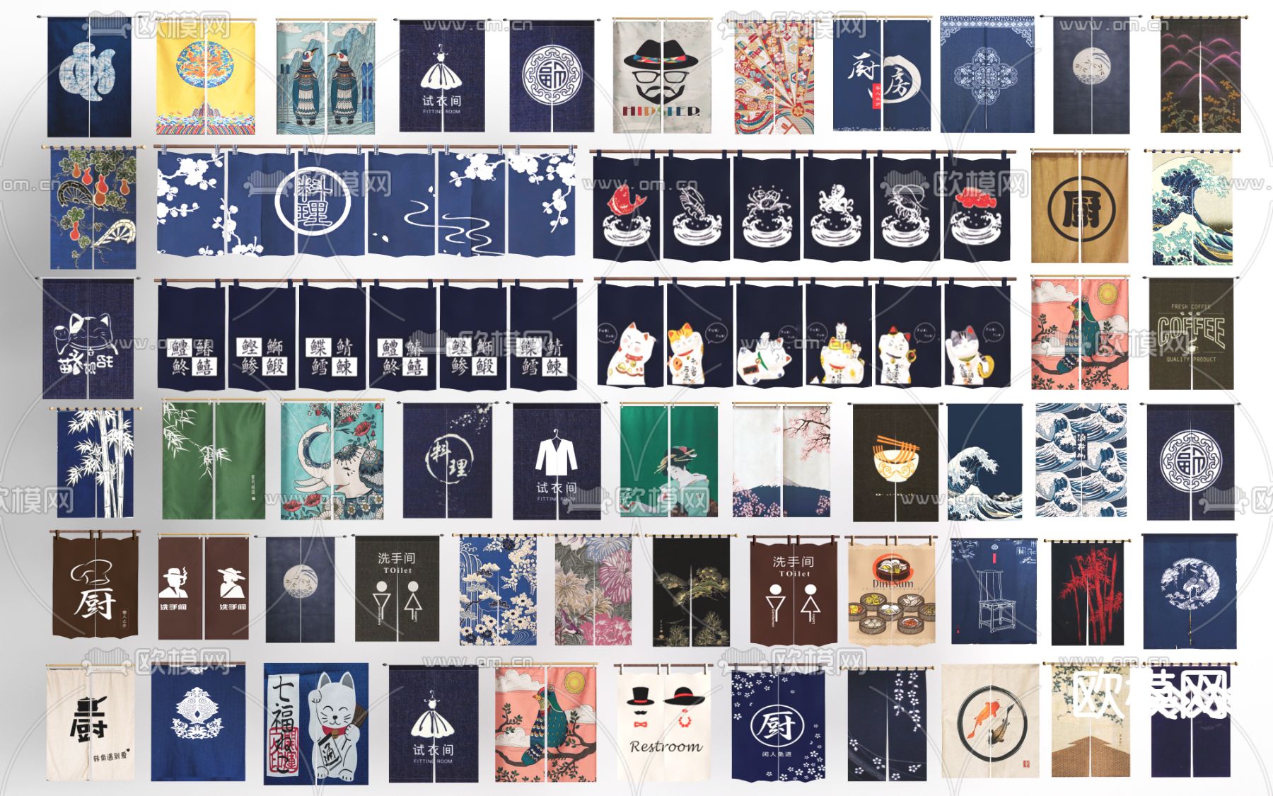 日式门帘 帘子 窗帘 厨房帘su模型下载（渲染图2）