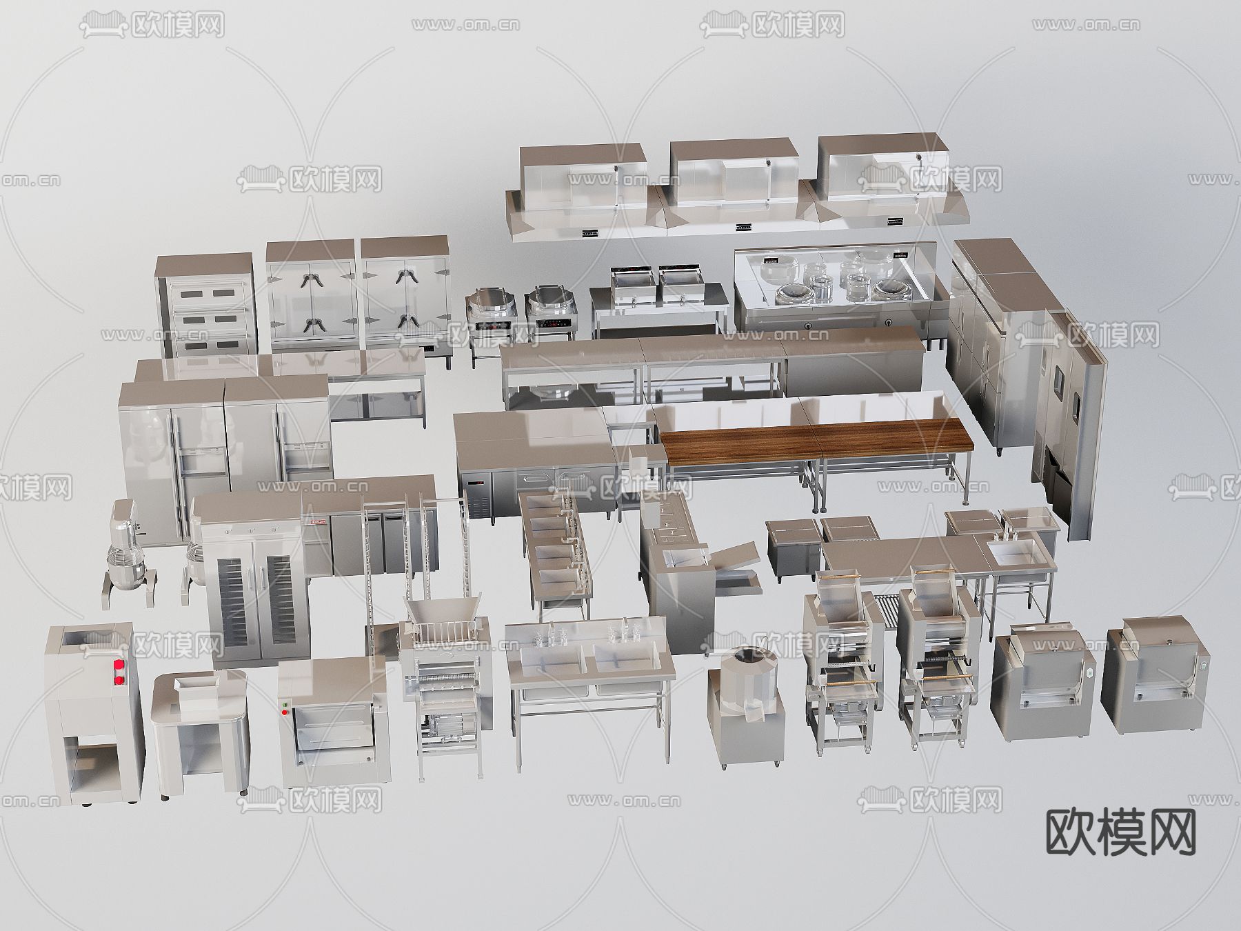 不锈钢厨房设备su模型下载（渲染图2）