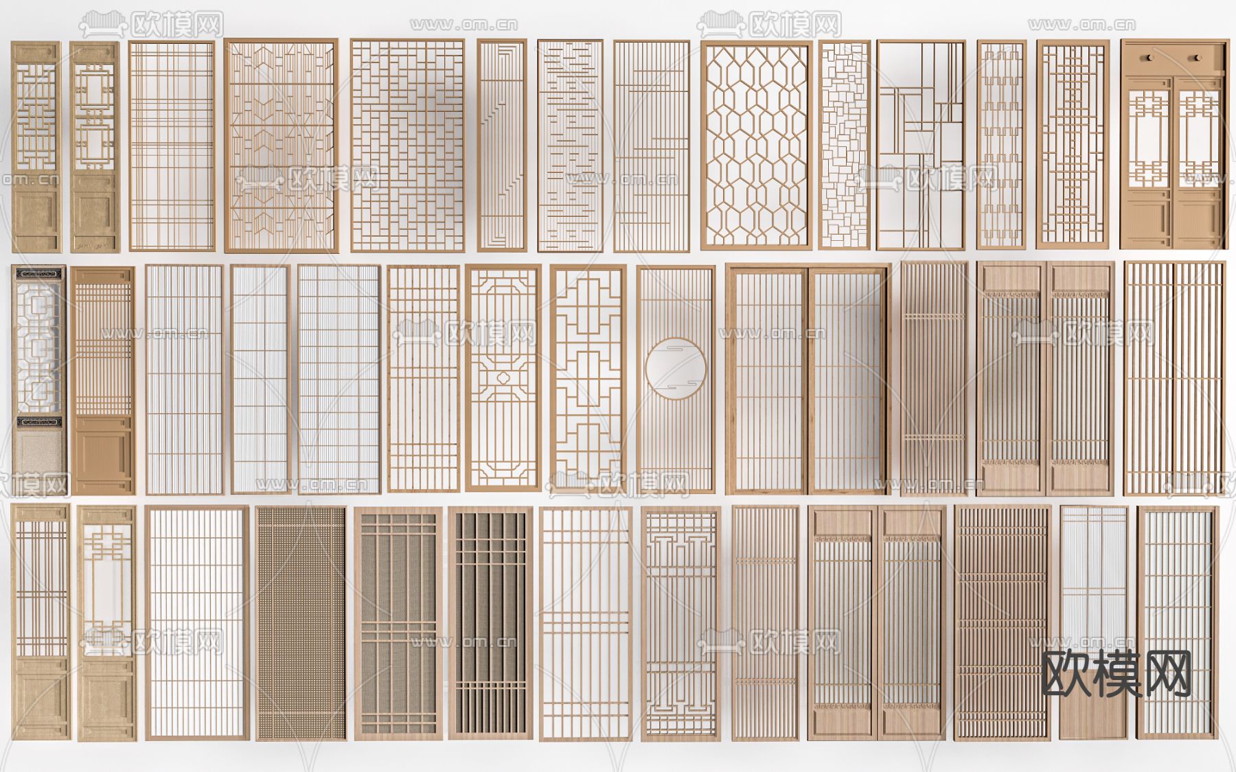 中式屏风 花格窗 格栅门 屏风su模型下载（渲染图1）