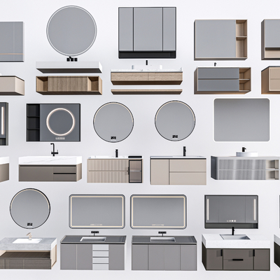  现代浴室柜 洗漱台 洗手台 卫浴柜 洗面台su模型 