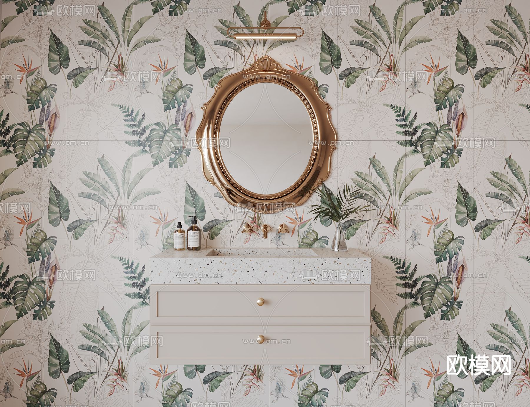 法式浴室柜 洗手台 台盆su模型下载（渲染图1）
