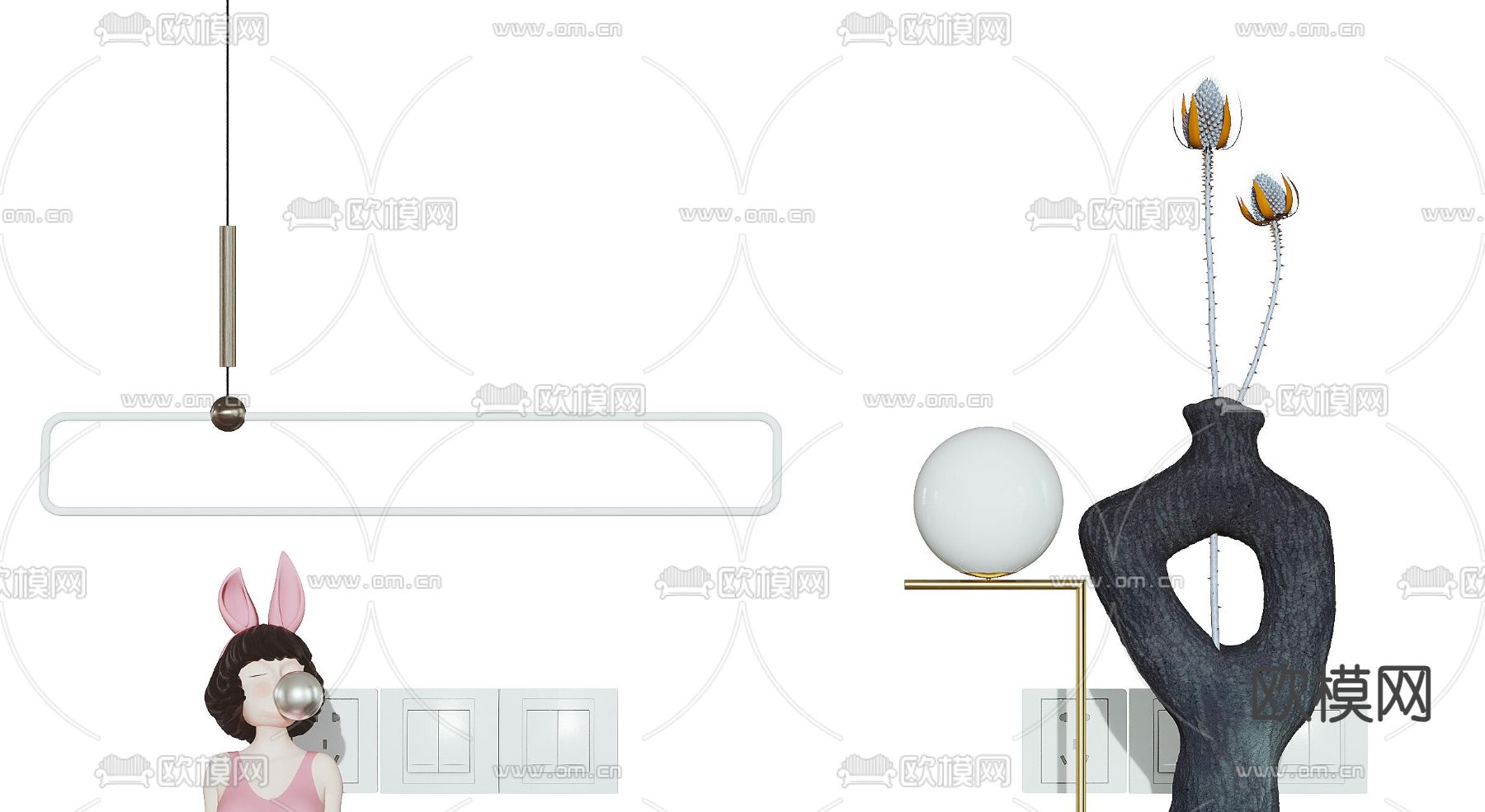 现代床头柜3d模型下载（渲染图3）