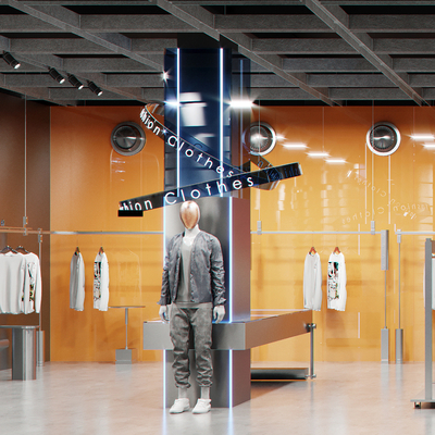  潮牌男装 服装店su模型 