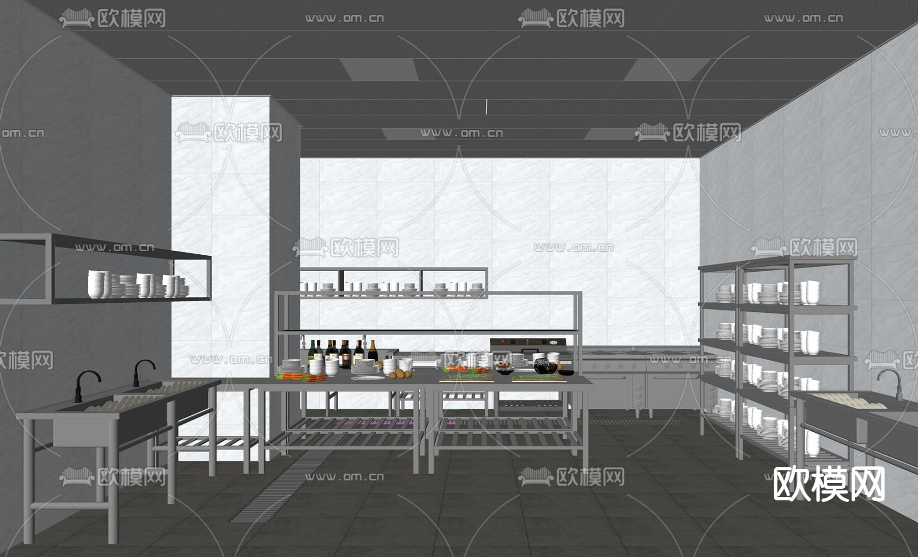 现代餐饮后厨su模型下载（渲染图1）