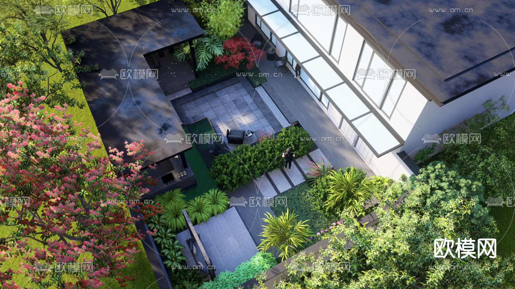 现代庭院 花园su模型下载（渲染图1）