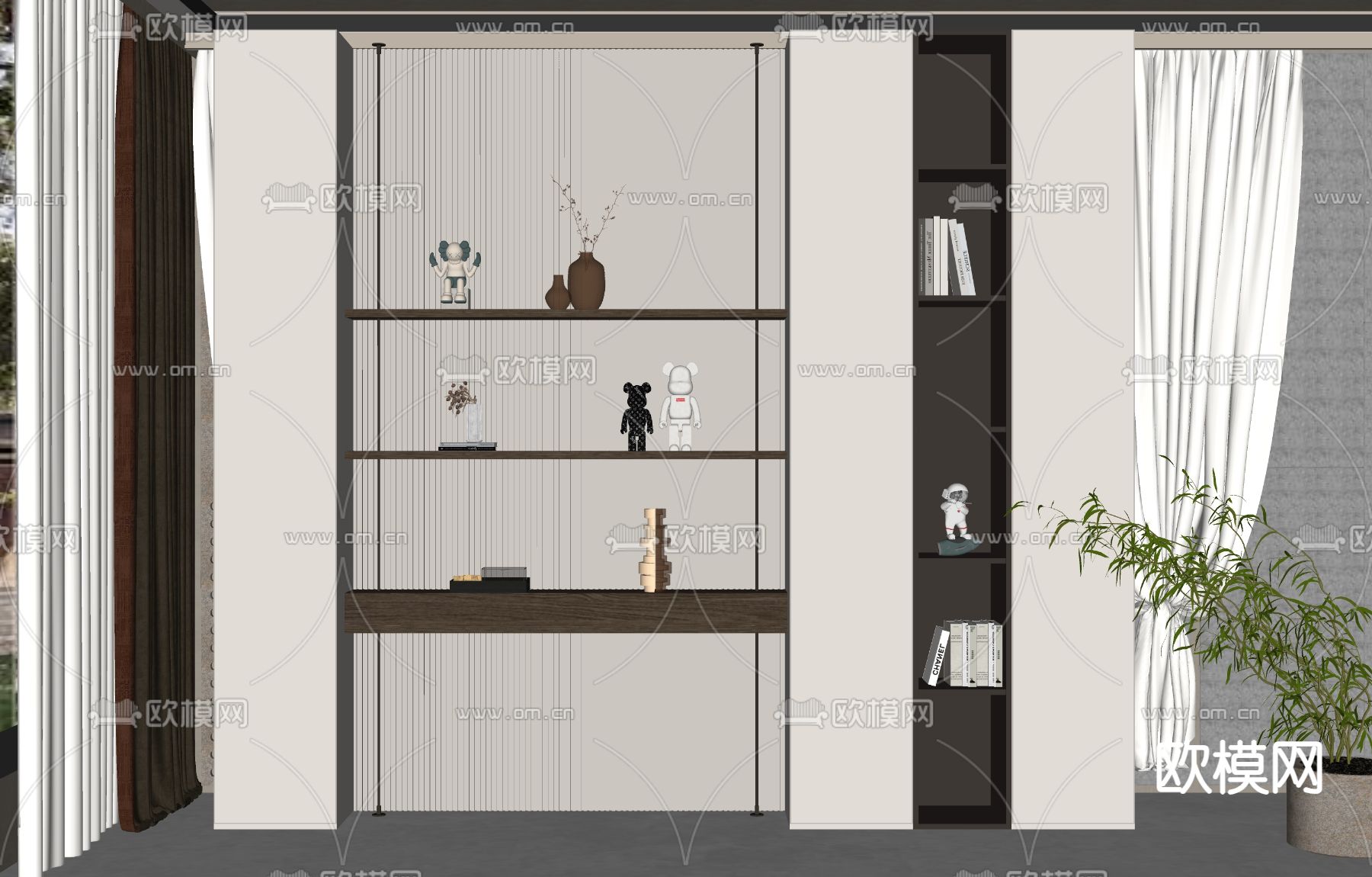 侘寂风装饰柜 置物架su模型下载（渲染图2）