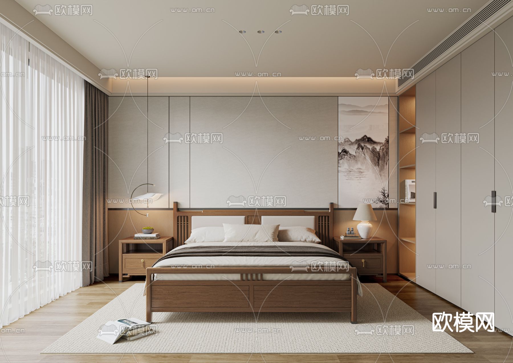 新中式卧室 主人房3d模型下载