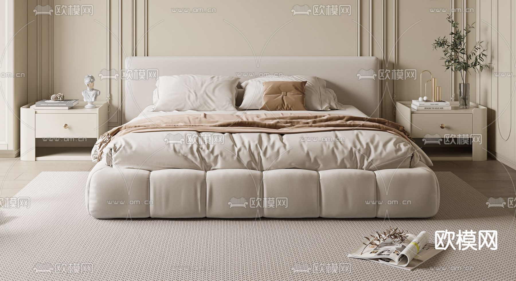 法式双人床su模型下载（渲染图2）