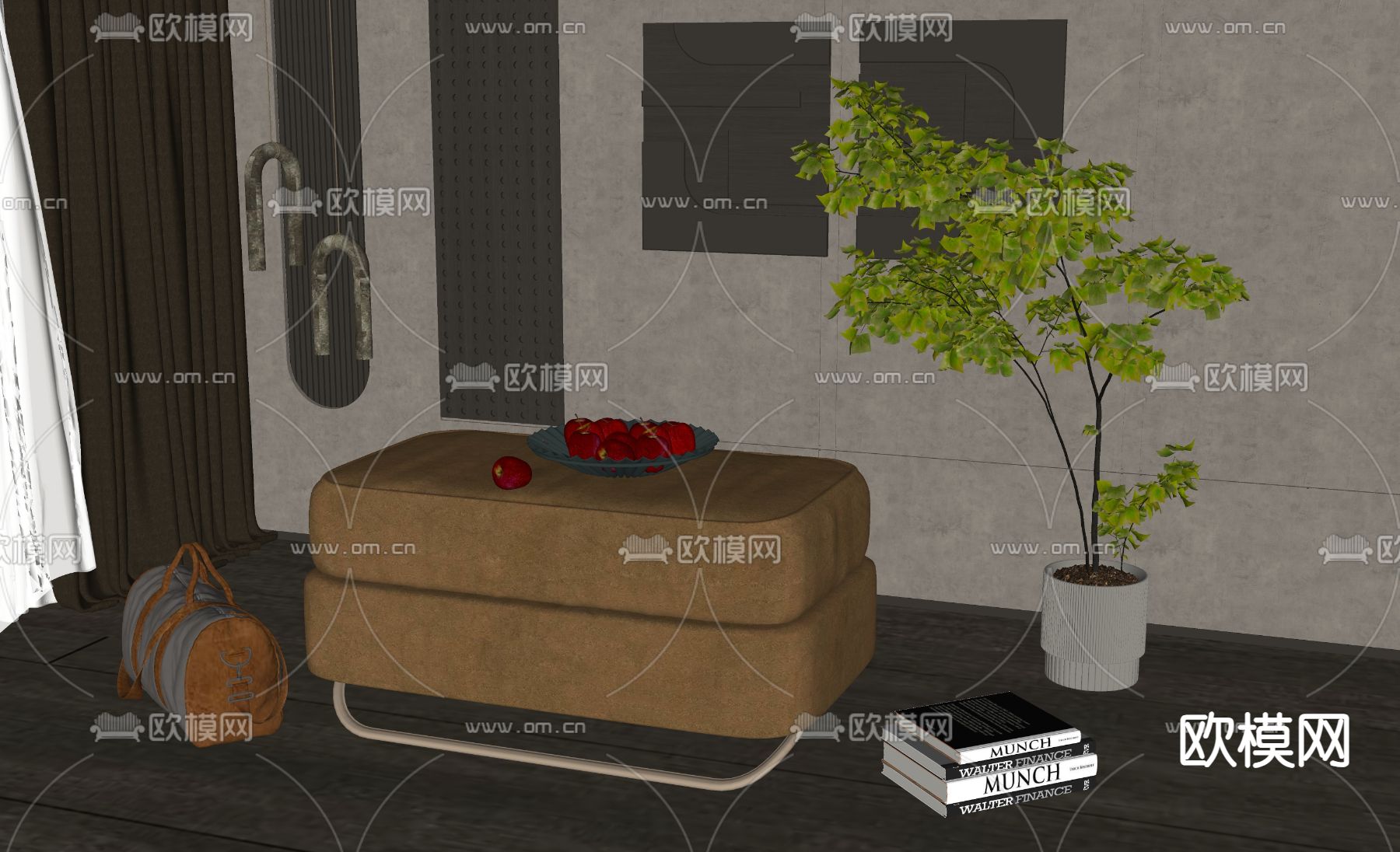 现代沙发凳su模型下载（渲染图1）