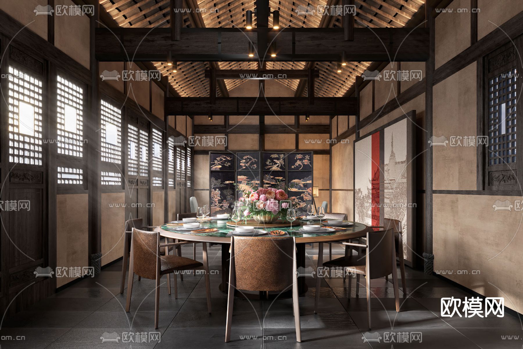 侘寂餐厅包间 民宿包厢 酒楼包房su模型