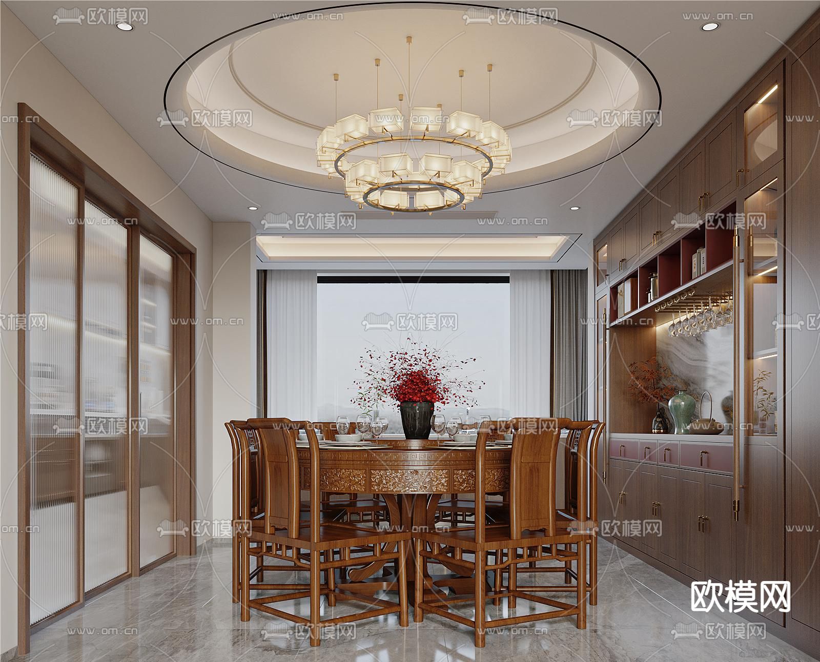 中式餐厅3d模型下载（渲染图1）
