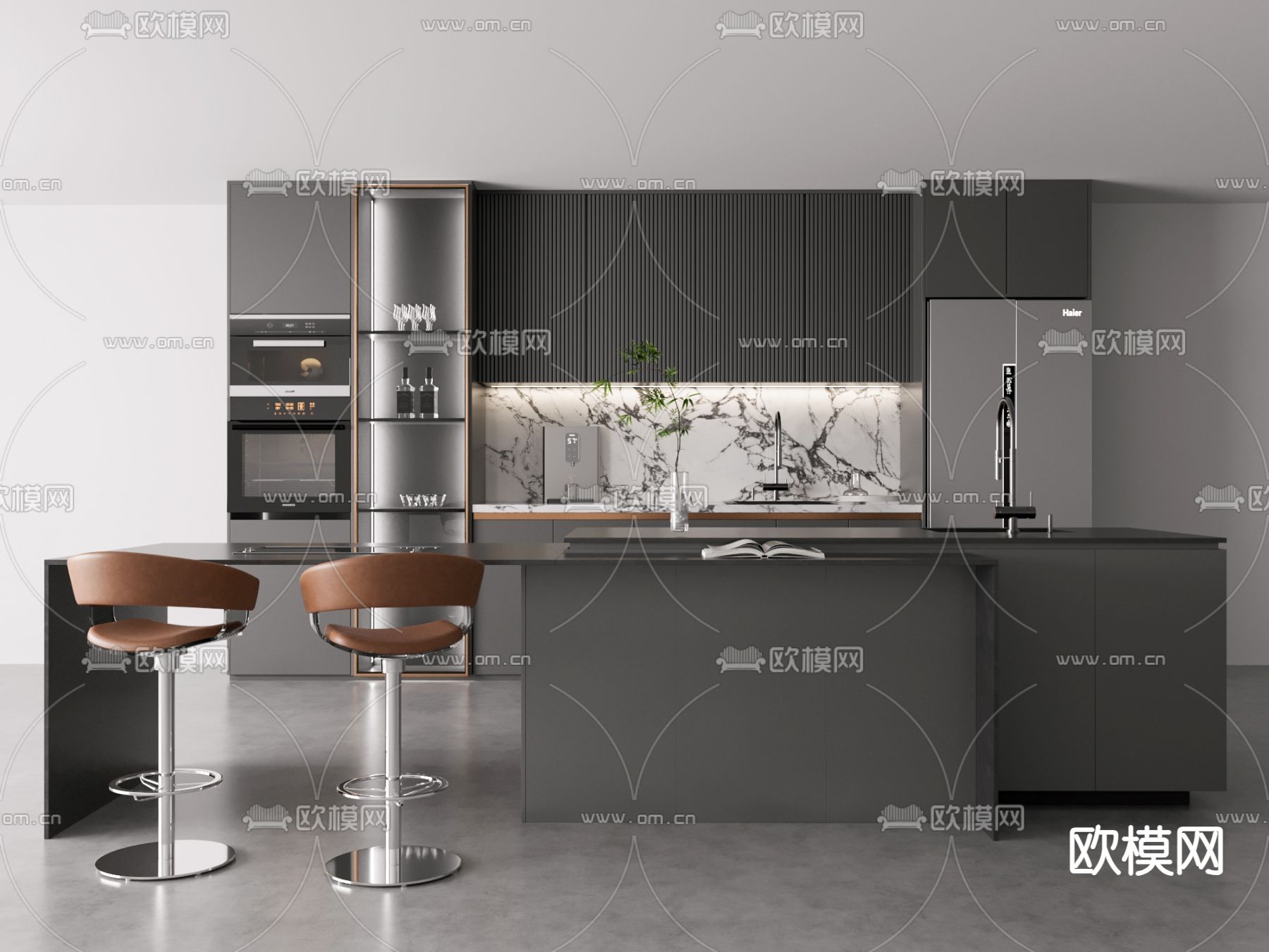 现代橱柜 岛台su模型下载（渲染图1）