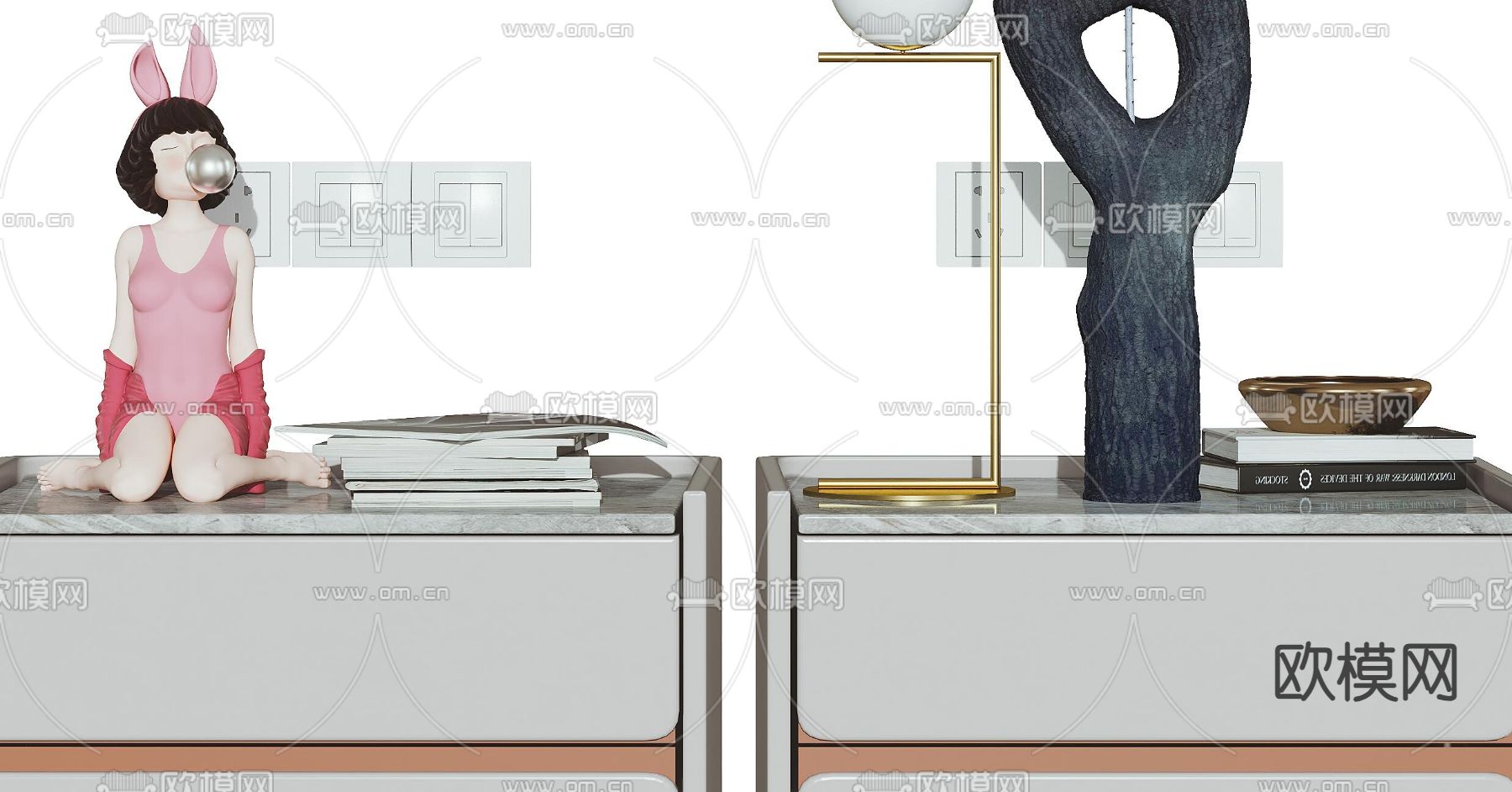 现代床头柜3d模型下载（渲染图2）